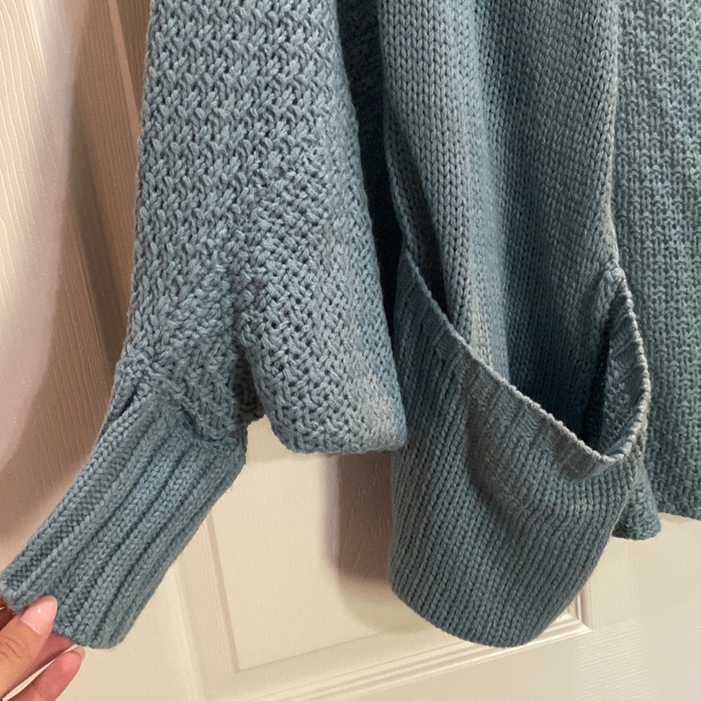 Waffle knit teal oversized cardigan